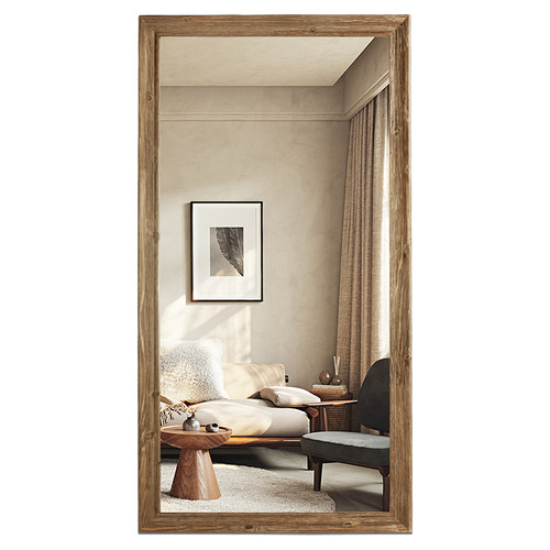 实木穿衣镜复古全身镜家用原木侘寂风落地镜壁挂服装店试衣大镜子 - 图3