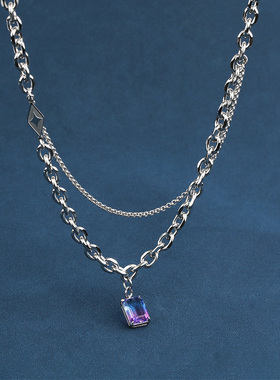 炫彩渐变宝石吊坠双层项链