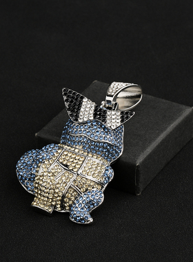 杰尼龟吊坠男古巴项链嘻哈美式满钻男生古巴链男潮百搭高级感链子