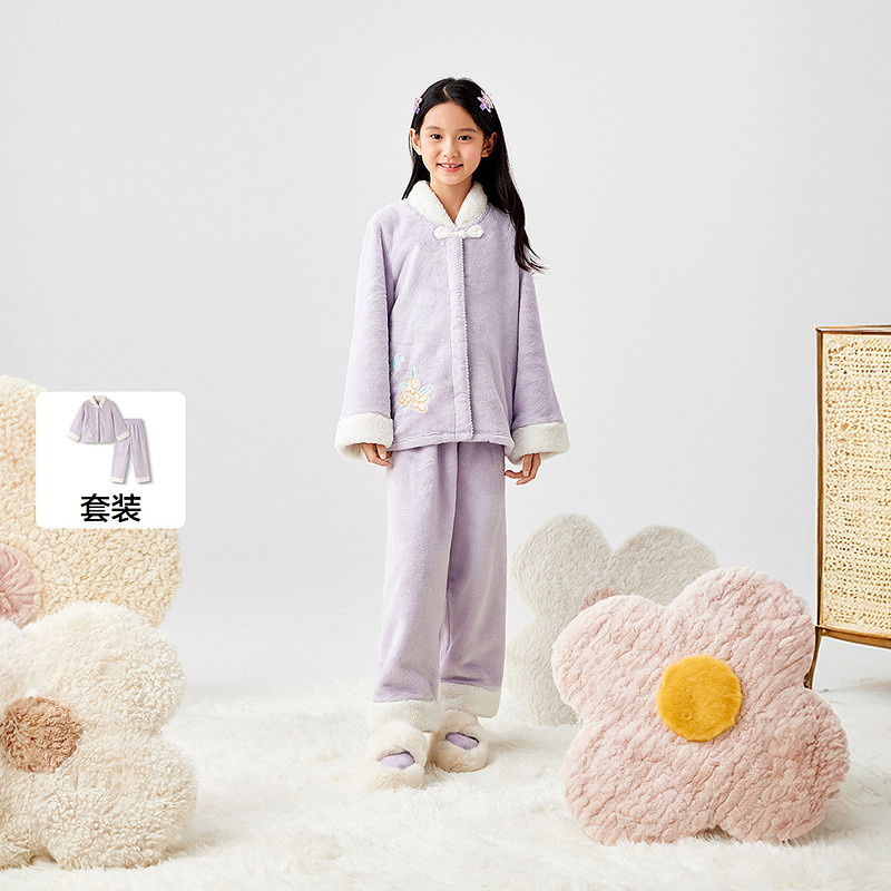 巴拉巴拉balaOne女童睡衣套装2025冬新款加厚法兰绒保暖国风盘扣,淘宝优惠券,粉丝福利购,淘宝优惠卷