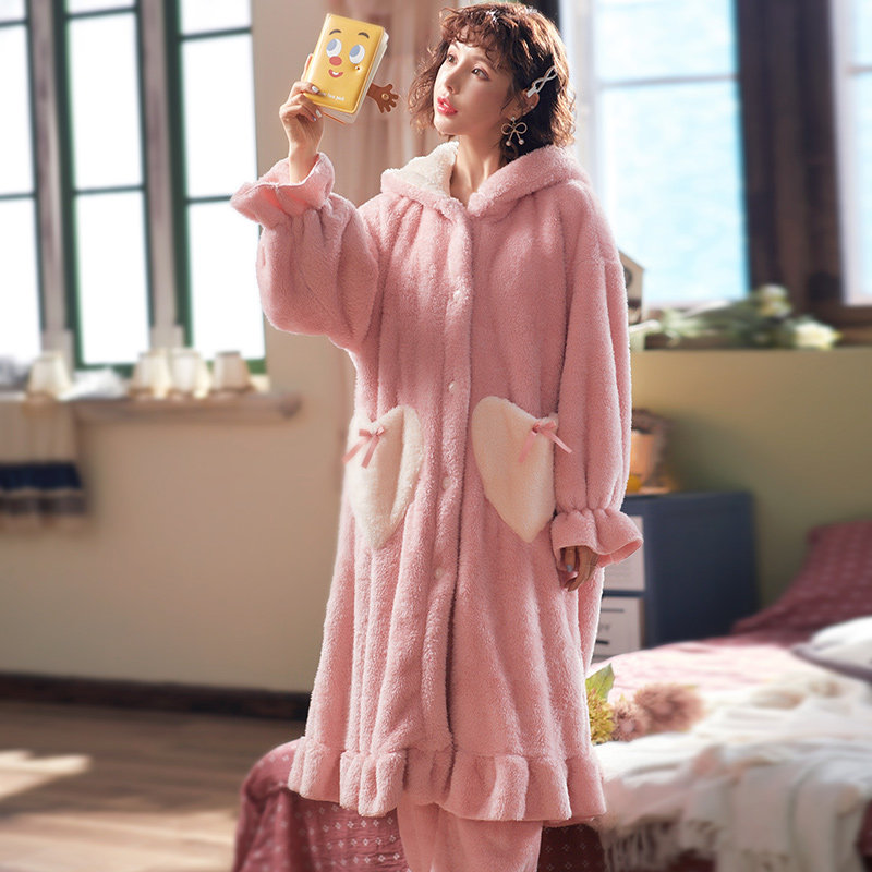 秋冬季睡衣套装珊瑚绒加绒可爱睡袍 妍希服饰睡衣/家居服套装