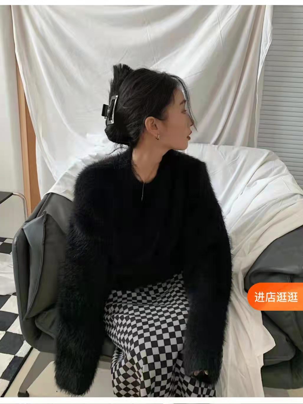 大码胖mm显瘦墨绿色水貂绒圆领套头毛衣女秋冬慵懒风复古针织上衣