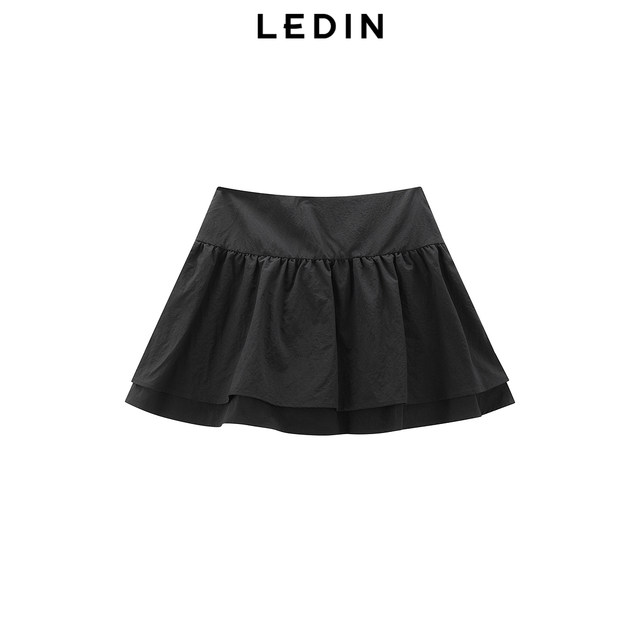 Leding irregular double layer skirt summer new black skirt C2GEF2150