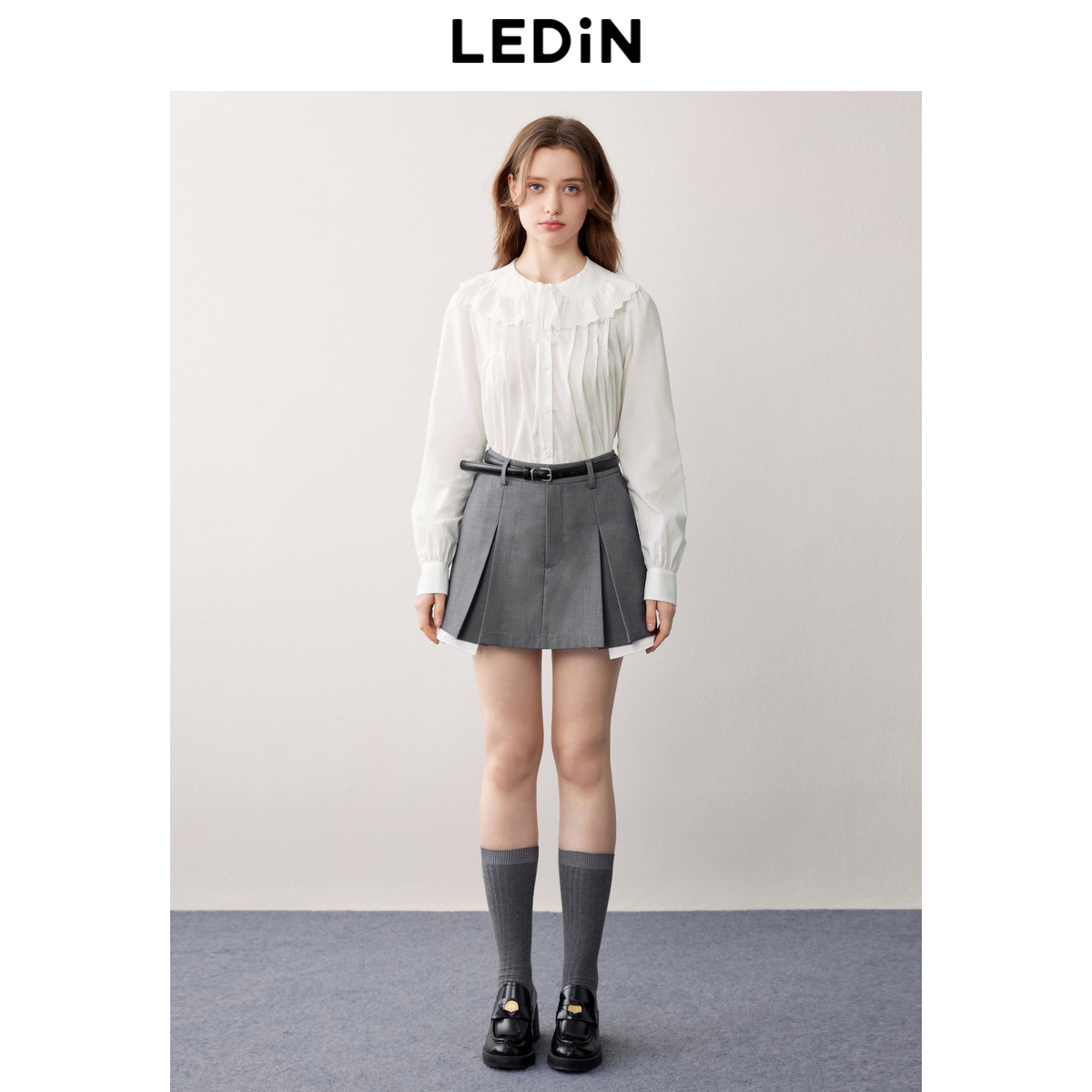 乐町娃娃领衬衫新款秋季长袖经典宽松版型百搭甜美浪漫上衣 - 图0