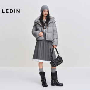 乐町连帽超短款方格小面包羽绒服女2025冬季新款柔软可爱保暖外套