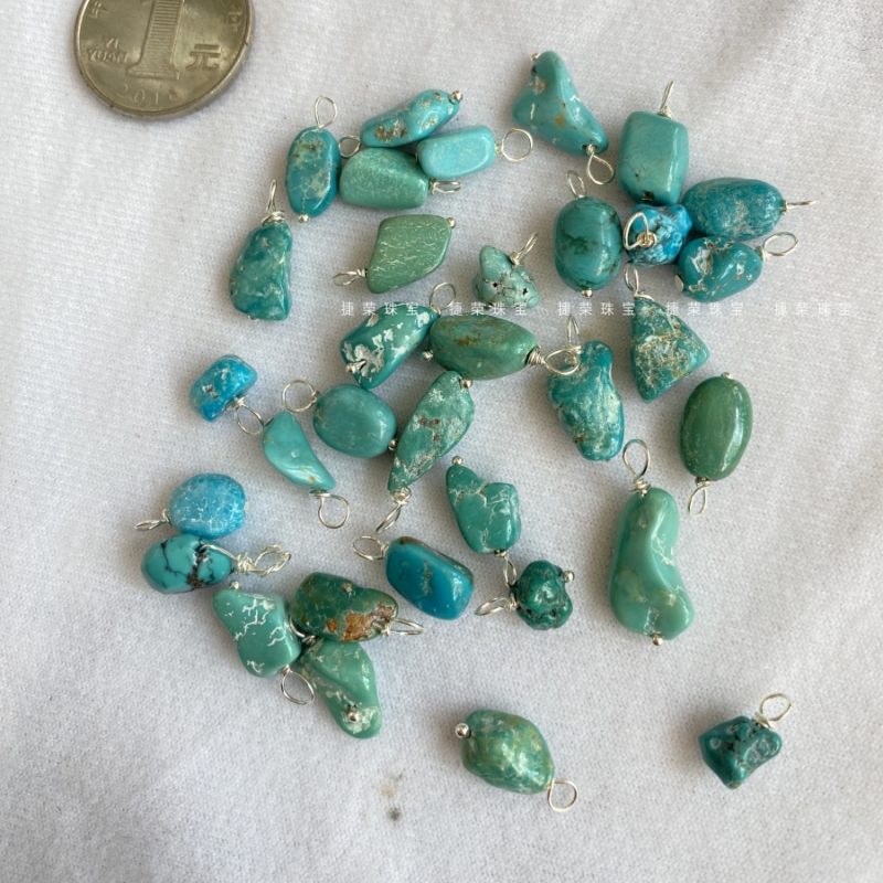 天然绿松石随形小吊坠小提溜项链小卡子随型耳坠文玩侧挂配件配饰 - 图1