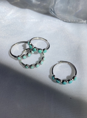 天然绿松石镶嵌s925纯银戒指女款