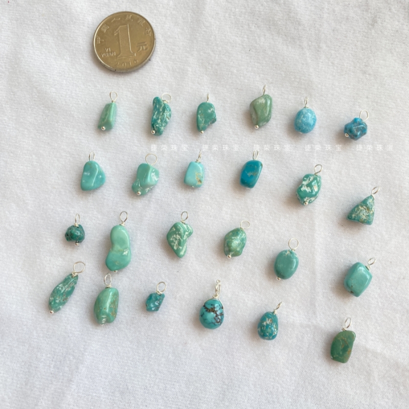 天然绿松石随形小吊坠小提溜项链小卡子随型耳坠文玩侧挂配件配饰 - 图0