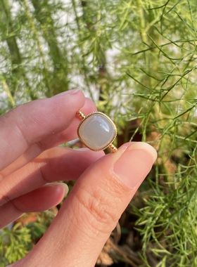 烟紫和田玉银戒指国风气质玉戒女