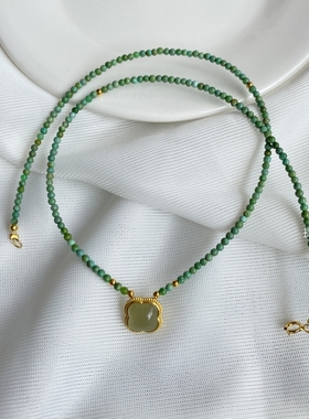 天然原矿绿松石和田玉国风锁骨链