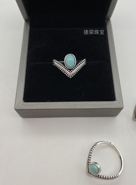 天然绿松石镶嵌925银小众戒指女
