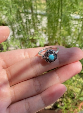 s925银绿松石六字真言转运轮戒指