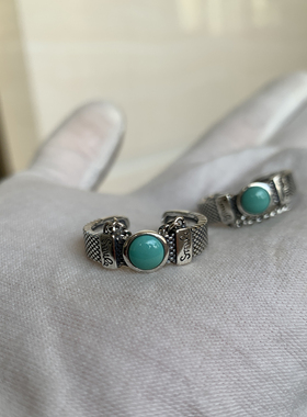 s925纯银天然原矿绿松石链条戒指