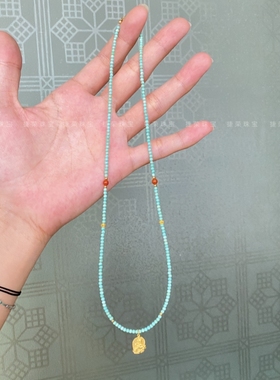 天然绿松石项链八大守护神锁骨链