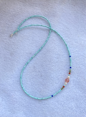 天然原矿绿松石项链米珠锁骨链女