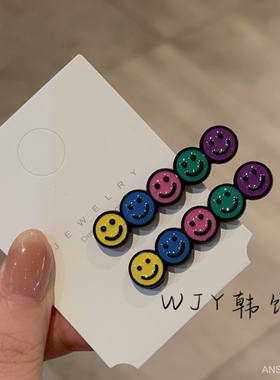 日韩ins合金滴油可爱笑脸后脑勺碎发一字鸭嘴夹刘海夹耳侧边发夹