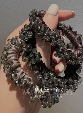 韩国简约气质仿水晶串珠巨好看发圈女2026新款高端韩系丸子头专用