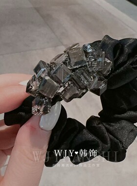 韩版新款水晶缎面大肠发圈高级感精致气质马尾头绳发绳黑色头圈女