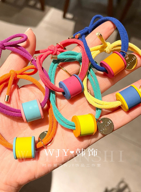 韩国泫雅色糖果色拼色小蛮腰发圈幸运滚轮丸子头马尾辫扎头绳皮套
