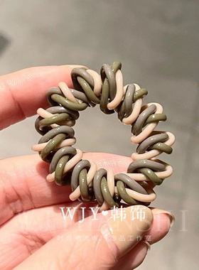韩版ins拼色三股扎头电话线螺旋塑料皮筋马尾辫皮套防水绑头发圈