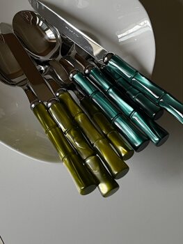 [ຜູ້ອອກແບບ YURUUI] Italian Rivadossi Olive Green/Green Dark Bamboo Knives, Forks and Spoons Western Food Tableware