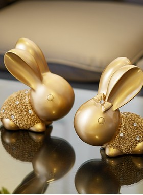 宏赫现代简约电视柜金色兔子摆件