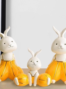 宏赫现代陶瓷南瓜兔摆件结婚礼