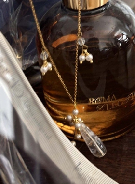 法式度假手作水晶海洋项链配错落玻璃珠链条保色稳定