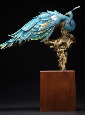 创意办公室孔雀开屏纯铜招财摆件