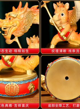 吉善缘《马上兴隆》铜龙马精神摆件 生肖龙家居中式工艺礼品A0051