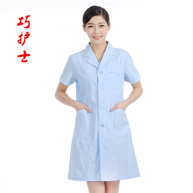 巧护士浅蓝色女医生服眼镜店工作服牙科药店女白大褂短袖夏装-图0