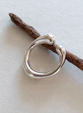 韩版s925通体纯银实心几何光面水滴不规则状戒指百搭极简指环