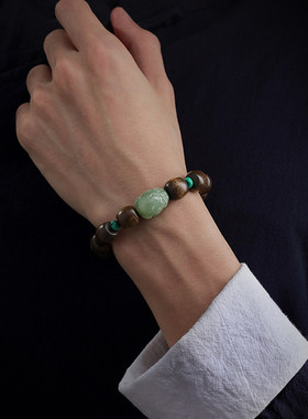 沉香木老型珠单圈10*12mm和田玉貔貅男加里曼丹老料文玩手链佛珠