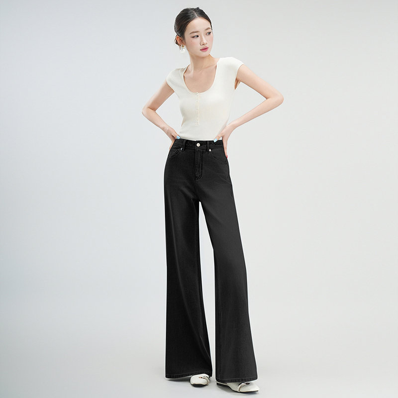 ZONOPOEM佐奴诗超模裤直筒高腰微喇牛仔裤女2025修身不贴腿喇叭裤
