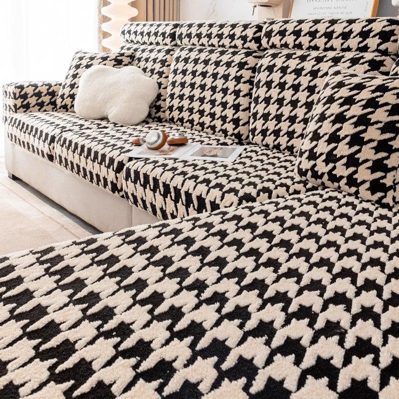 沙发套罩防滑全包弹力冬季加厚毛绒防猫抓千鸟格沙发罩笠2024新款,淘宝优惠券,粉丝福利购,淘宝优惠卷