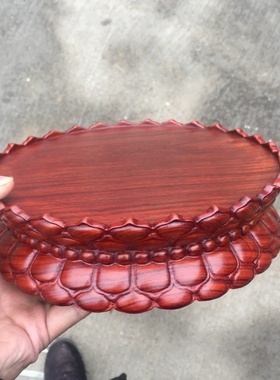 木雕底座花瓶圆形可挖槽奇石头