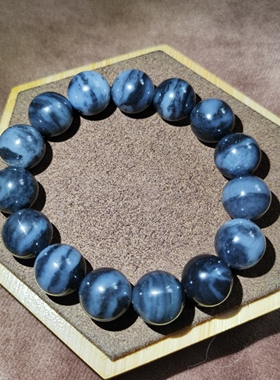 新疆和田玉青花籽料黑白意境卡14圆珠手串手链男女款礼品