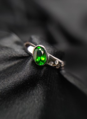 S925银戒指个性不对称女椭圆简约