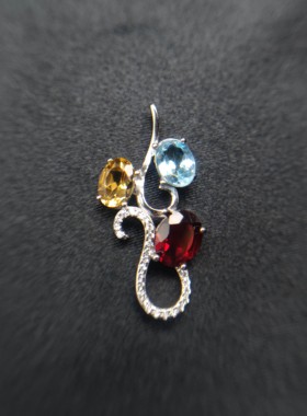 S925纯银女多孔位宝石商务吊坠