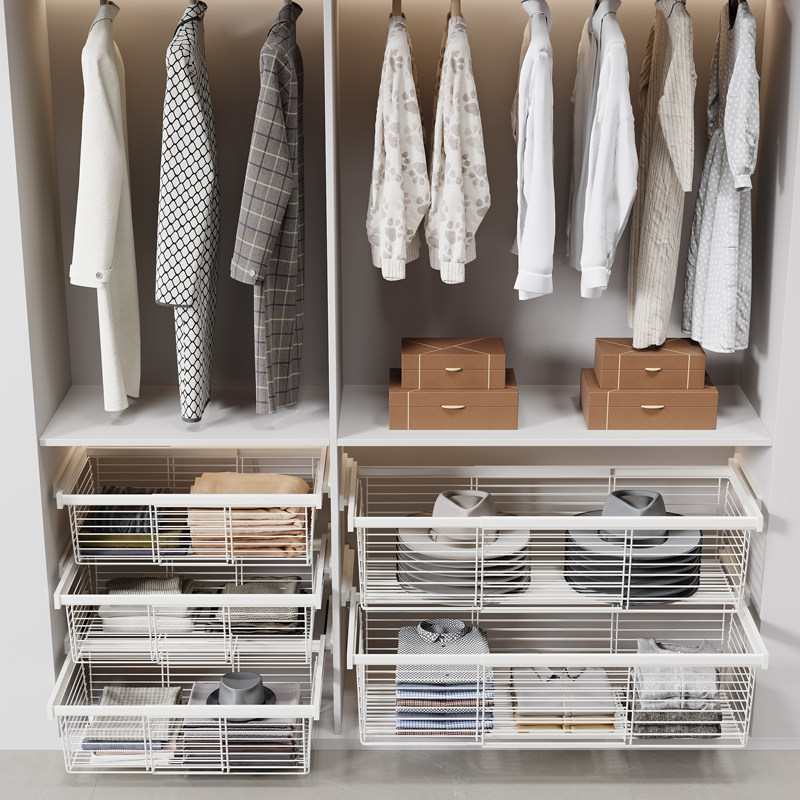 波洛特衣柜拉篮伸缩裤架衣橱柜内多功能推拉衣帽间收纳储物抽斗篮,淘宝优惠券,粉丝福利购,淘宝优惠卷