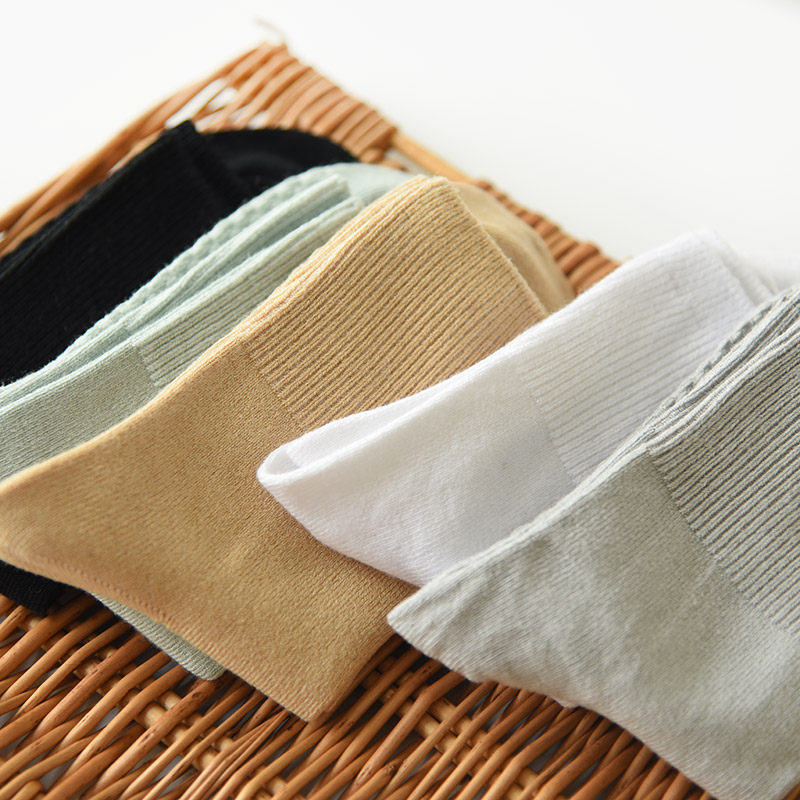 Women's bamboo fiber solid color elastic soft mid-tube socks