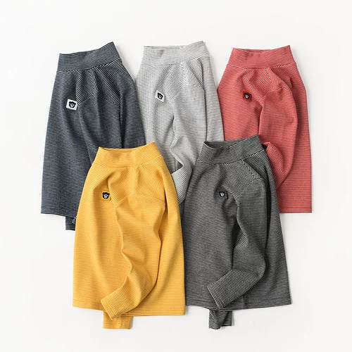 Детская хлопковая футболка, эластичный демисезонный лонгслив, высокий воротник, подходит для подростков, детская одежда