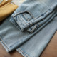Jeans Rhinestone ຂອງແມ່ຍິງ Retro ຊັກຜ້າຝ້າຍຍາວ