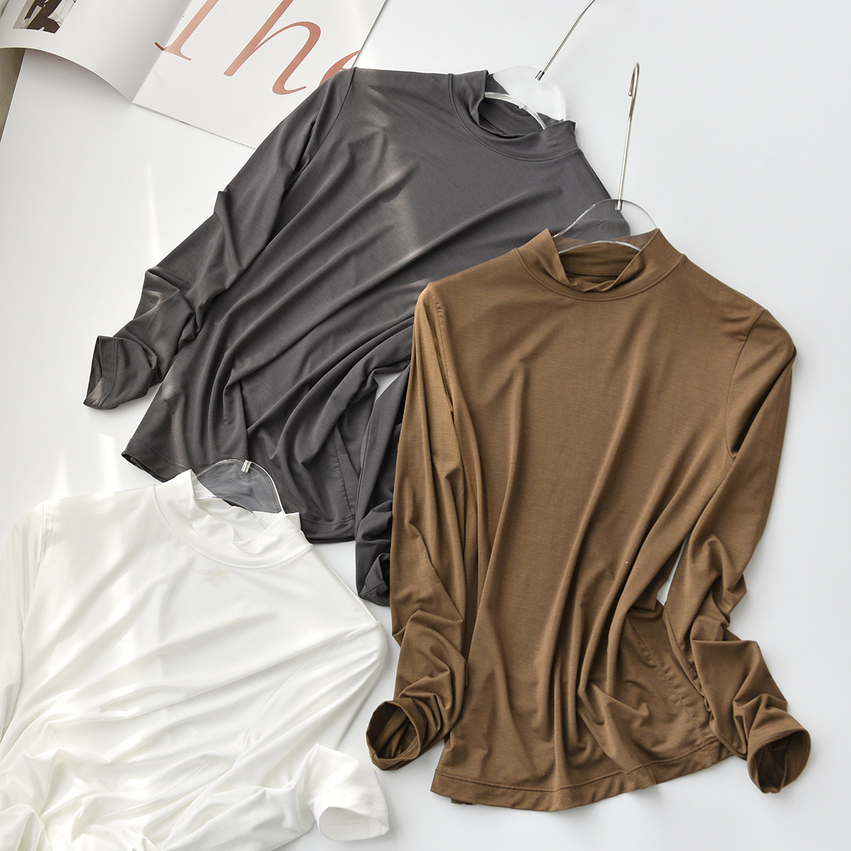 A类50支兰精莫代尔 女士修身半高领长袖T恤衫打底衫 山东网店女装,淘宝优惠券,粉丝福利购,淘宝优惠卷