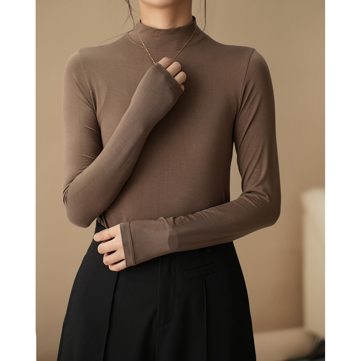 A类50支兰精莫代尔 女士修身半高领长袖T恤衫打底衫 山东网店女装,淘宝优惠券,粉丝福利购,淘宝优惠卷