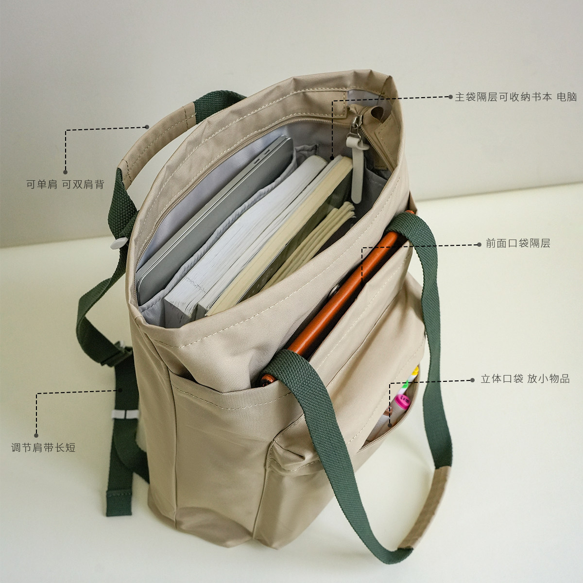 两用 可单肩可双肩 多隔层大容量通勤书包 简约帆布学生补习袋k,淘宝优惠券,粉丝福利购,淘宝优惠卷