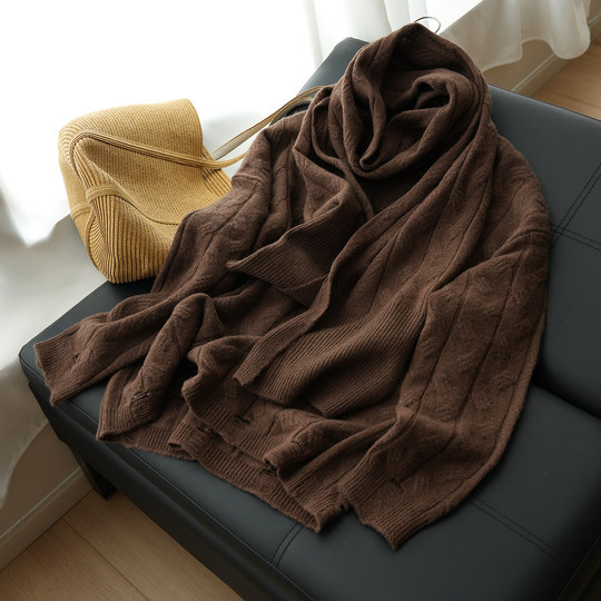 无补 两件套 女士针织羊毛衫 圆领破洞提花毛衣围巾 秋冬款 女装