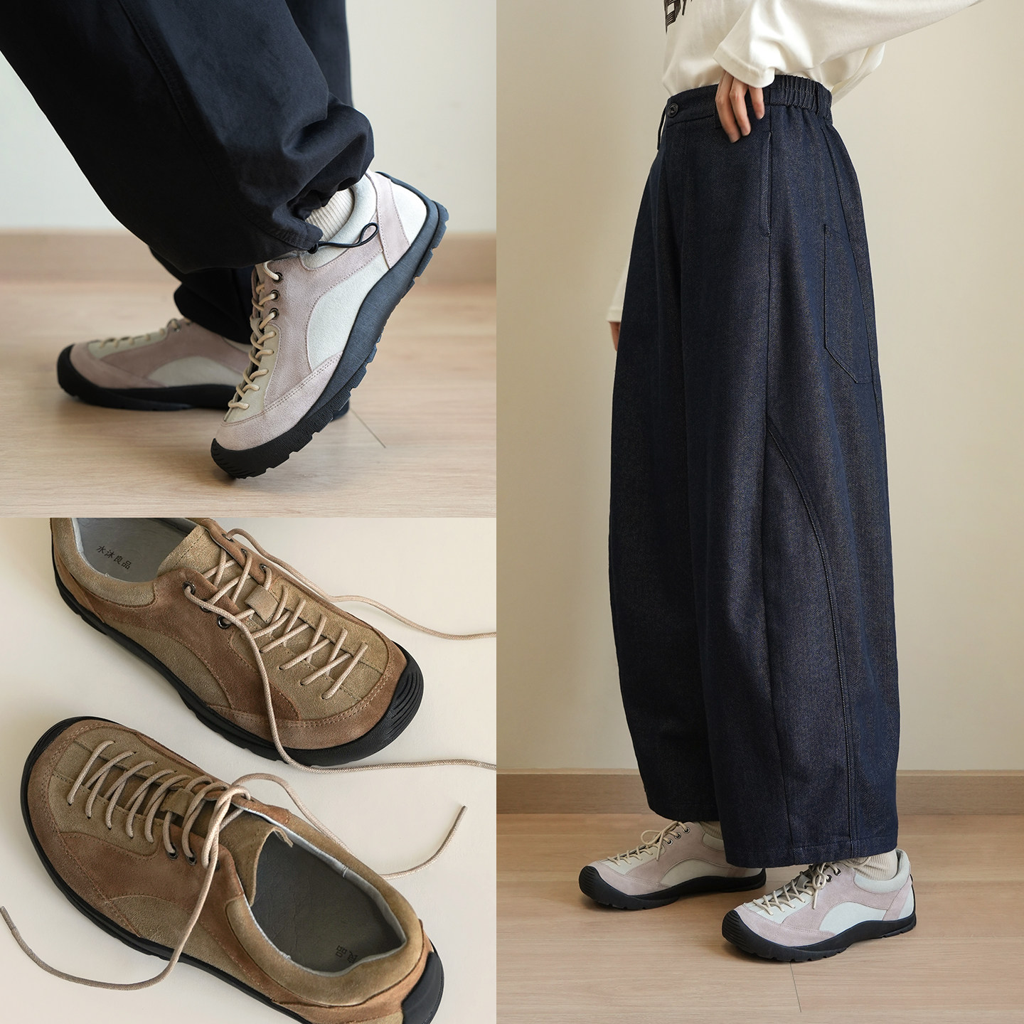 女士复古拼色平底真皮登山鞋 磨砂牛皮运动休闲鞋女鞋 秋k,淘宝优惠券,粉丝福利购,淘宝优惠卷