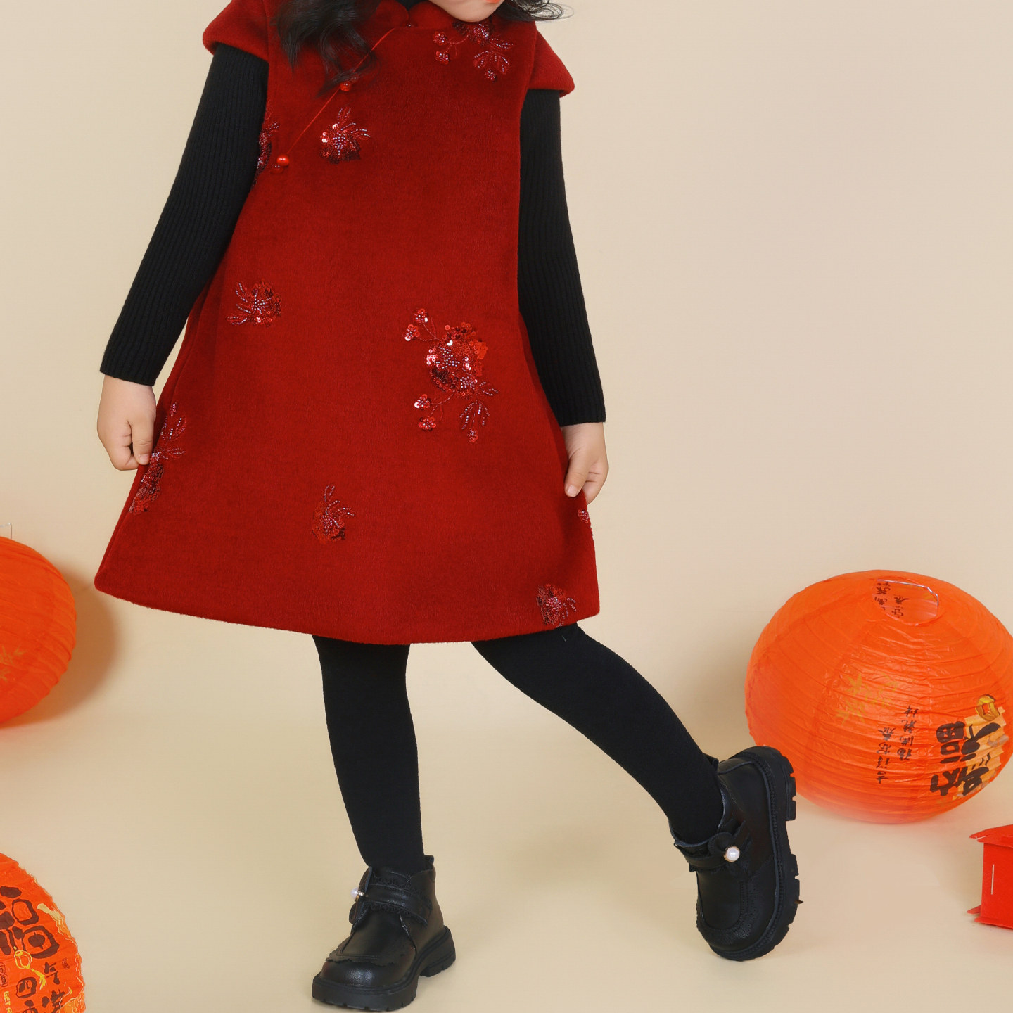 新年红 女童绣花加绒旗袍连衣裙  儿童立领A版毛呢裙 新款 童装,淘宝优惠券,粉丝福利购,淘宝优惠卷