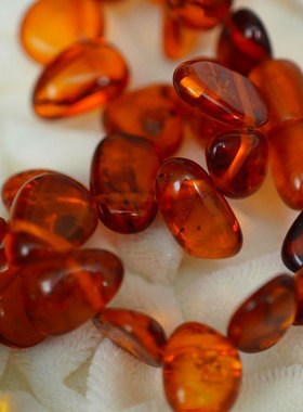 早期日本手工打磨天然老琥珀蜜蜡花珀项链首饰手链复古个性收藏级